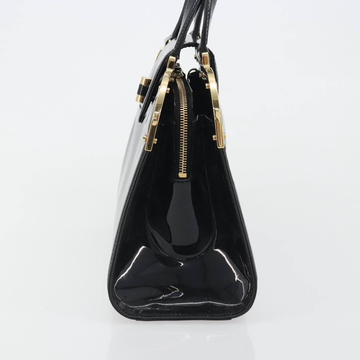SAINT LAURENT Hand Bag Patent Leather Black Gold Auth 193027A - Jerrillo image 3