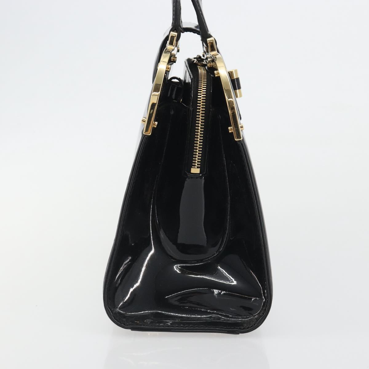 SAINT LAURENT Hand Bag Patent Leather Black Gold Auth 193027A - Jerrillo image 4
