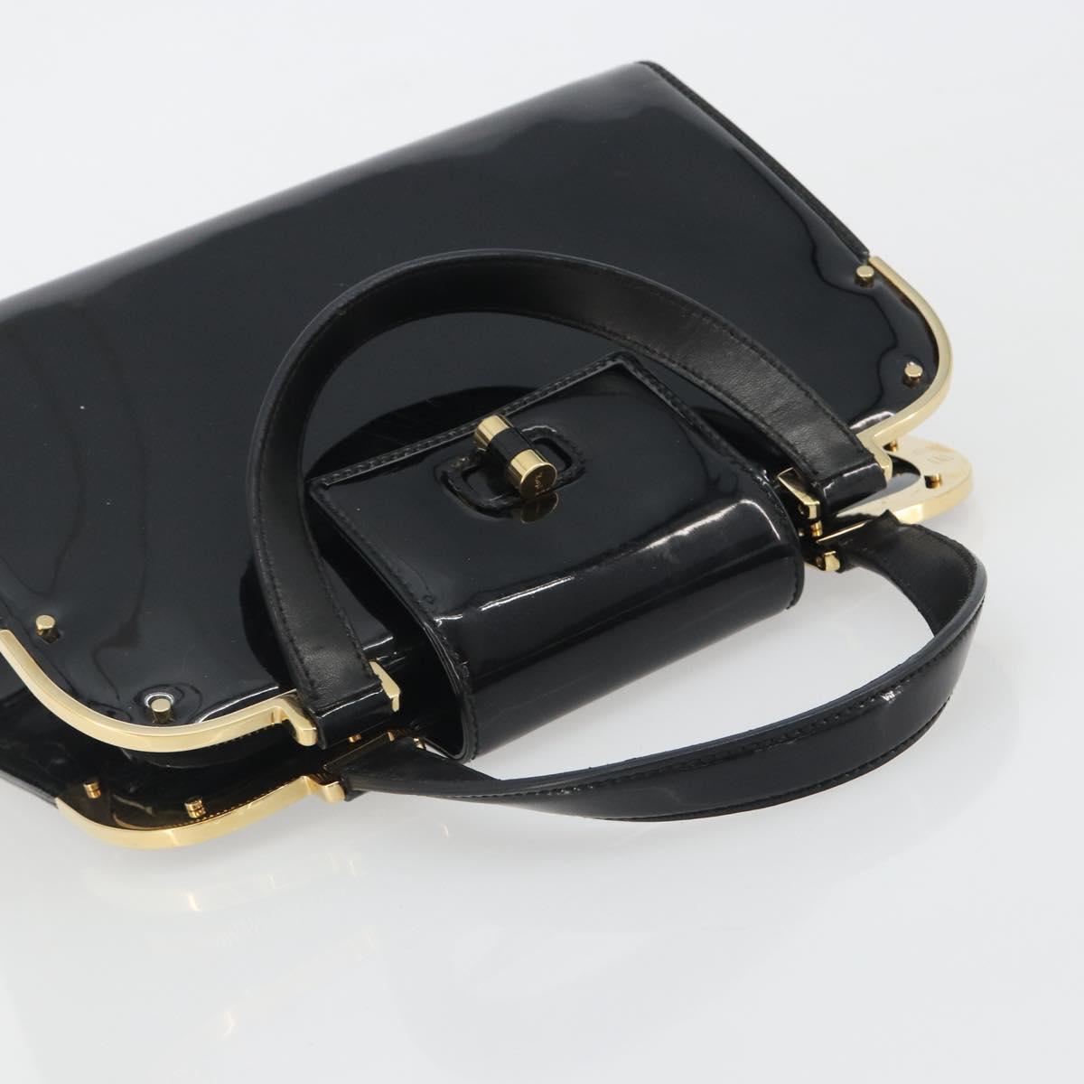 SAINT LAURENT Hand Bag Patent Leather Black Gold Auth 193027A - Jerrillo image 6