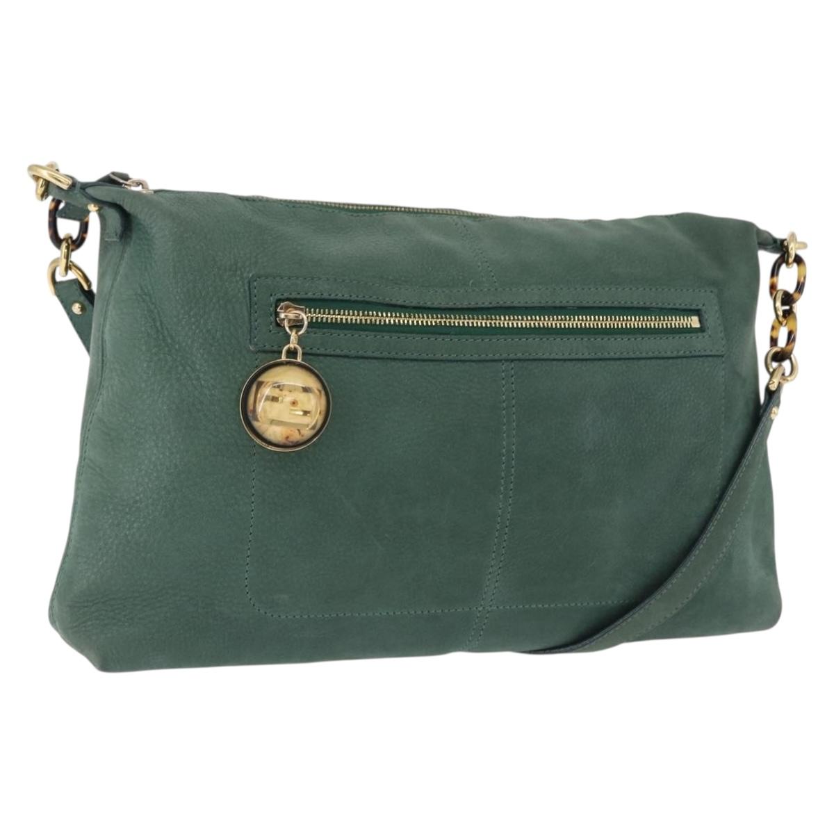 FENDI Shoulder Bag Leather Green Gold Auth 193051V - Jerrillo