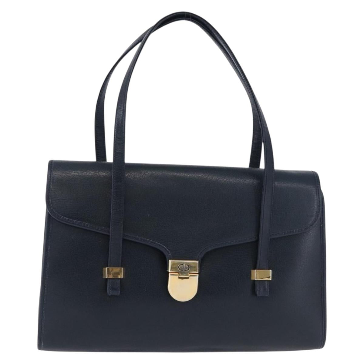 Christian Dior Hand Bag Leather Navy Gold Auth 193114 - Jerrillo image 2