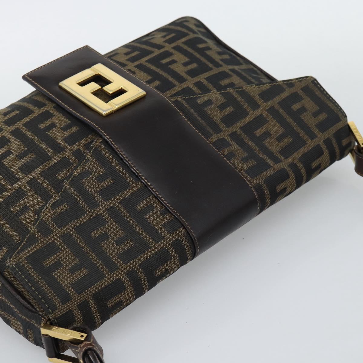 FENDI Zucca Canvas Shoulder Bag Brown Black Auth 193148V - Jerrillo image 6