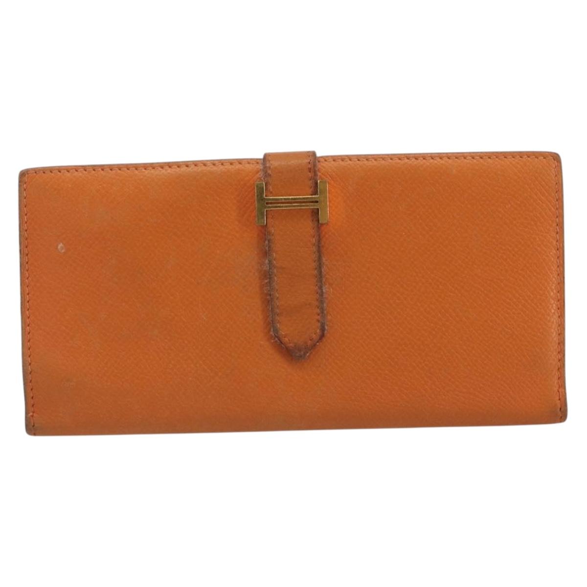 HERMES Bearn Dupri Long Wallet Leather Orange Gold Auth 193167 - Jerrillo image 2