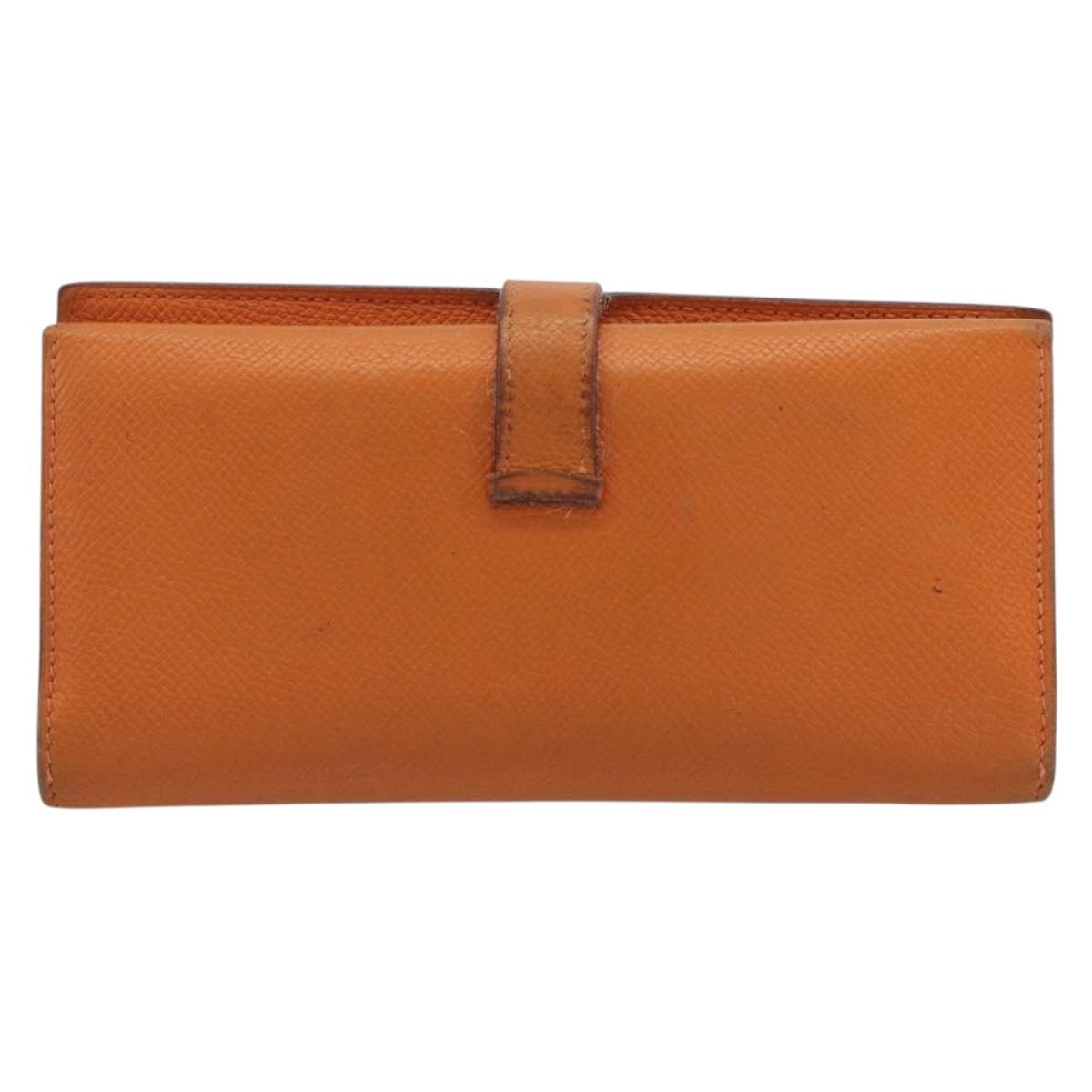 HERMES Bearn Dupri Long Wallet Leather Orange Gold Auth 193167 - Jerrillo image 3