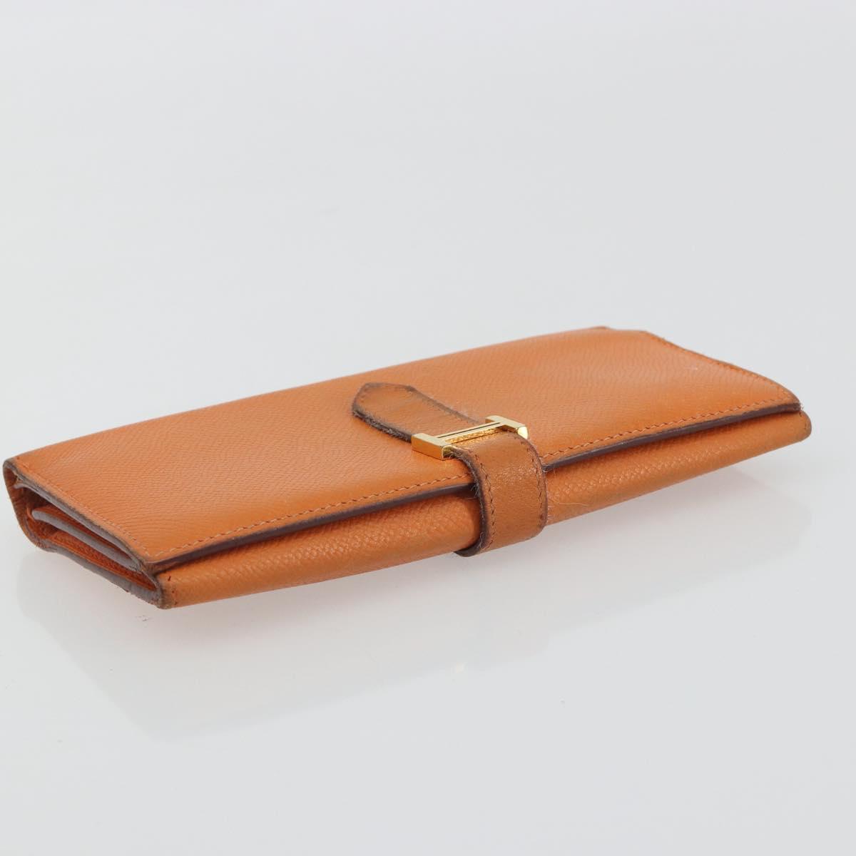 HERMES Bearn Dupri Long Wallet Leather Orange Gold Auth 193167 - Jerrillo image 6