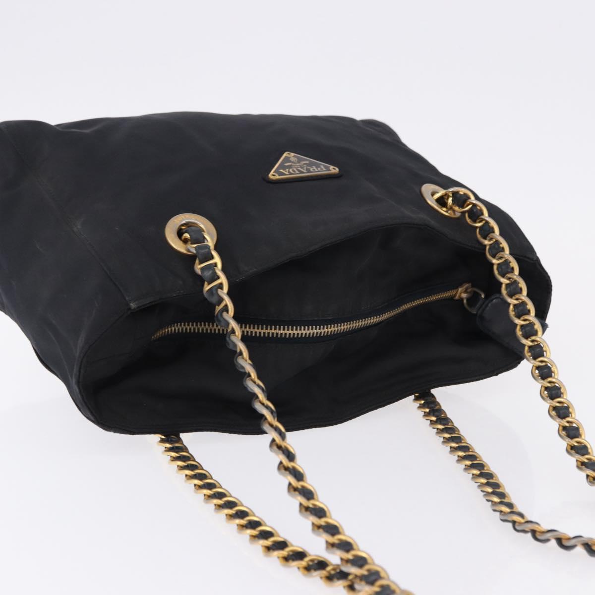 PRADA Chain Shoulder Tote Bag Nylon Black Gold Auth 193554 - Jerrillo image 6