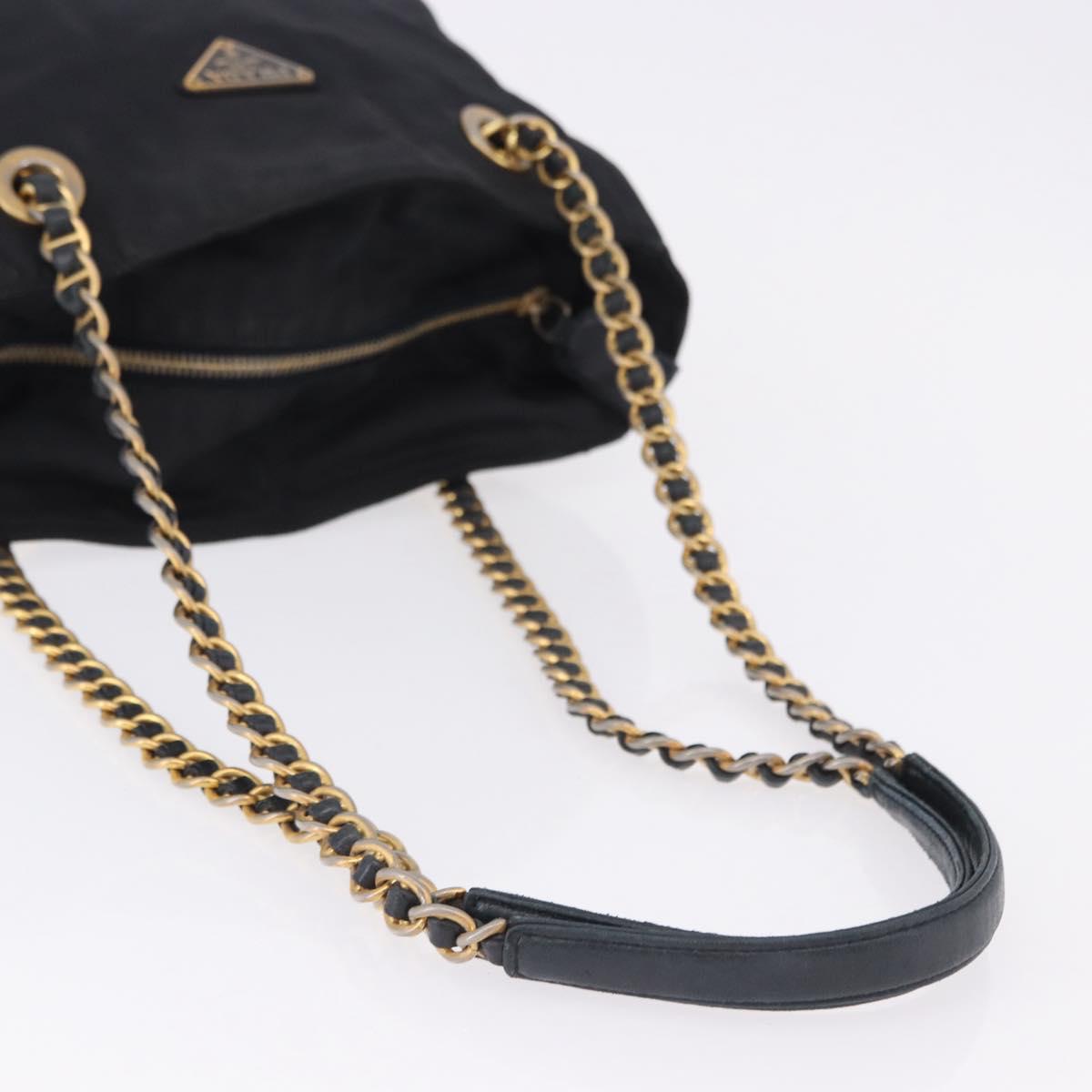 PRADA Chain Shoulder Tote Bag Nylon Black Gold Auth 193554 - Jerrillo image 7
