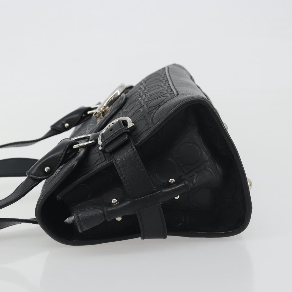 Salvatore Ferragamo Gancini Shoulder Bag Leather Black Silver Auth 193966A - Jerrillo image 5