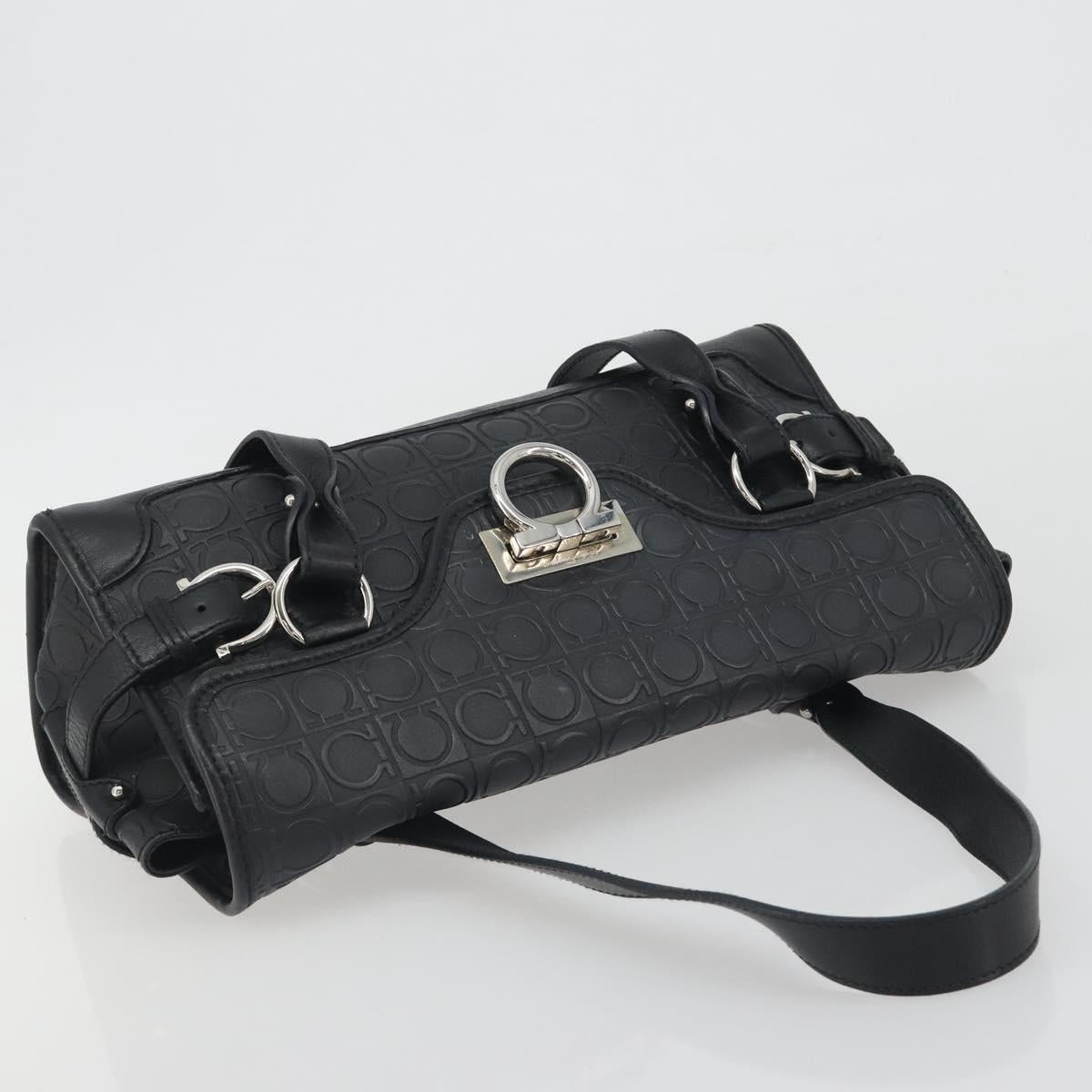 Salvatore Ferragamo Gancini Shoulder Bag Leather Black Silver Auth 193966A - Jerrillo image 6