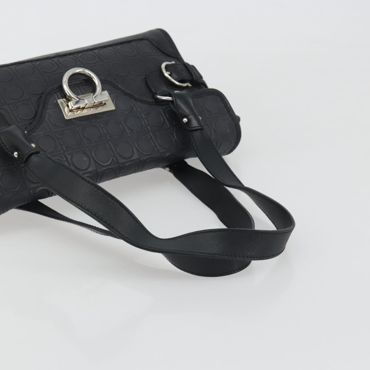 Salvatore Ferragamo Gancini Shoulder Bag Leather Black Silver Auth 193966A - Jerrillo image 7