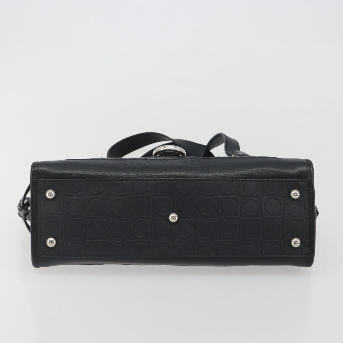 Salvatore Ferragamo Gancini Shoulder Bag Leather Black Silver Auth 193966A - Jerrillo image 9