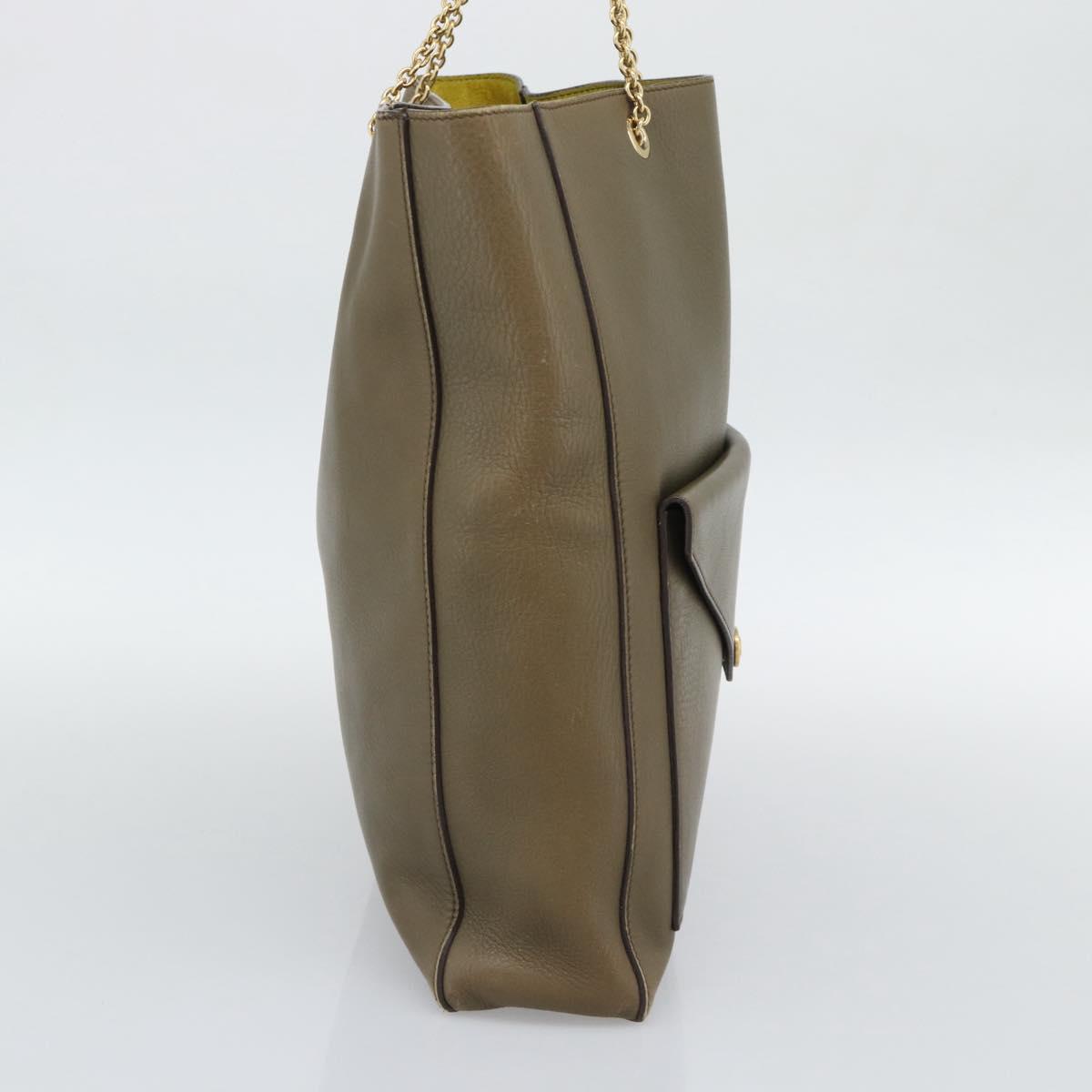CELINE Chain Tote Bag Leather Khaki Gold Tone Auth 194216 - Jerrillo image 4