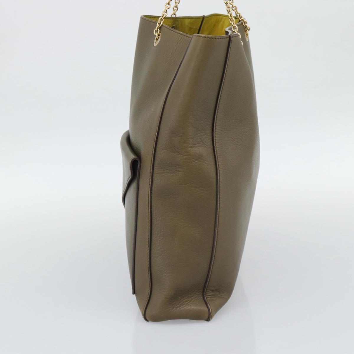 CELINE Chain Tote Bag Leather Khaki Gold Tone Auth 194216 - Jerrillo image 5