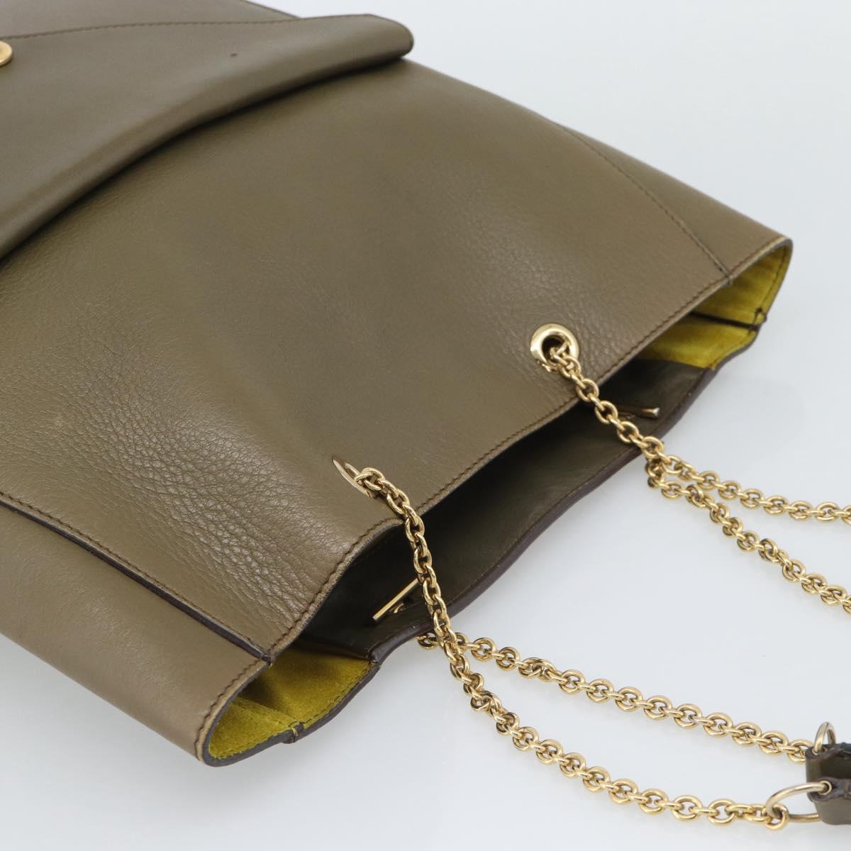 CELINE Chain Tote Bag Leather Khaki Gold Tone Auth 194216 - Jerrillo image 6