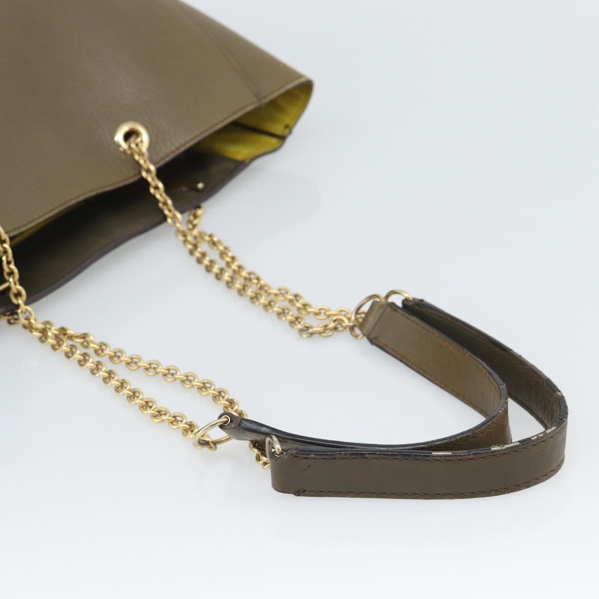 CELINE Chain Tote Bag Leather Khaki Gold Tone Auth 194216 - Jerrillo image 7