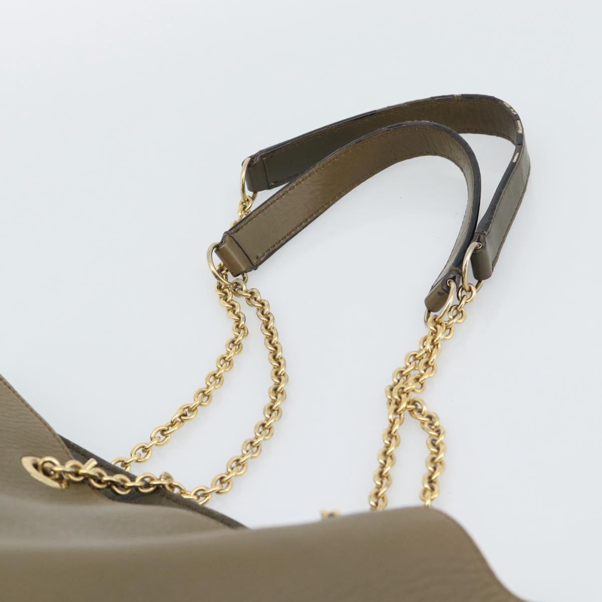 CELINE Chain Tote Bag Leather Khaki Gold Tone Auth 194216 - Jerrillo image 8