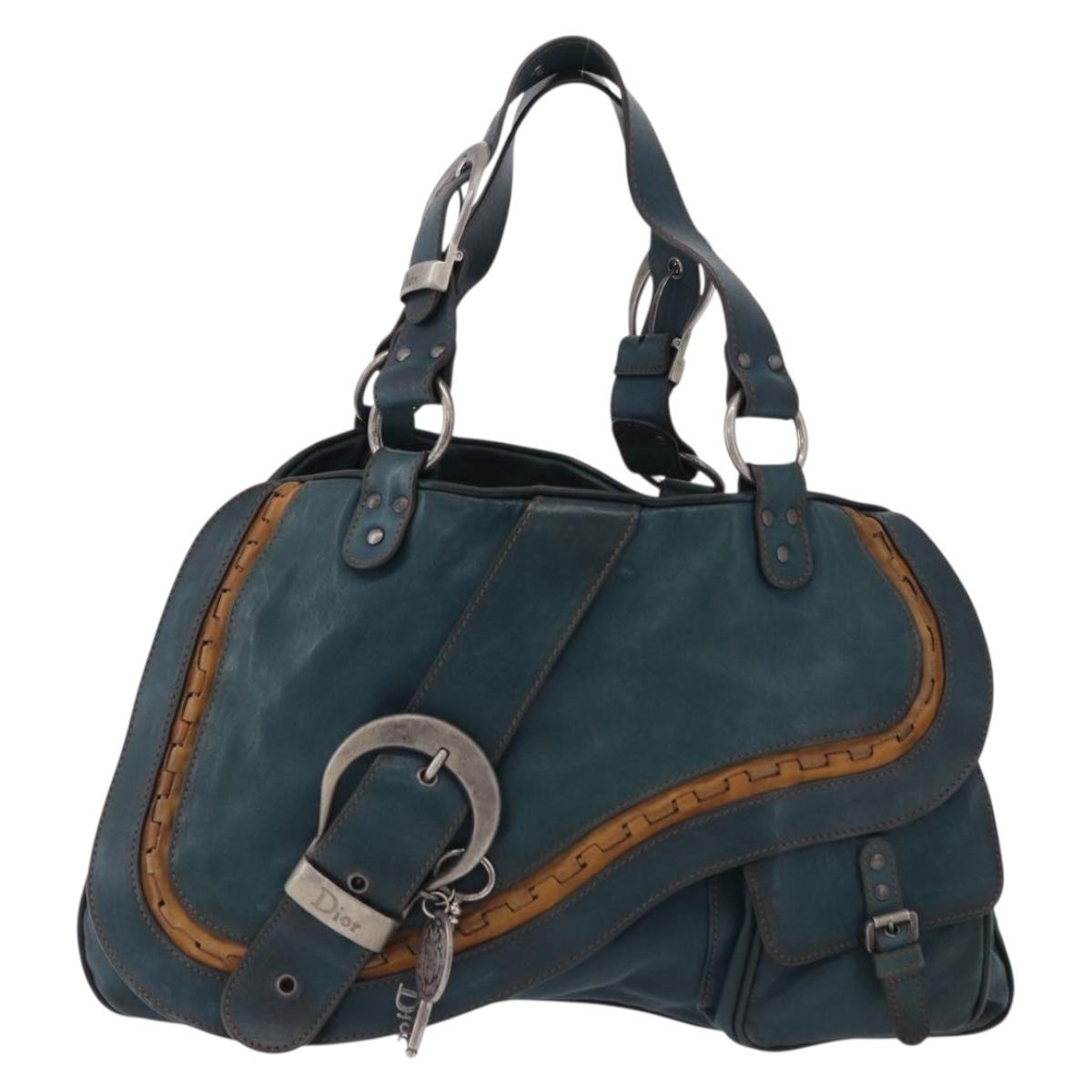 Christian Dior Gaucho Tote Bag Leather Green Silver Auth 194708V - Jerrillo image 2