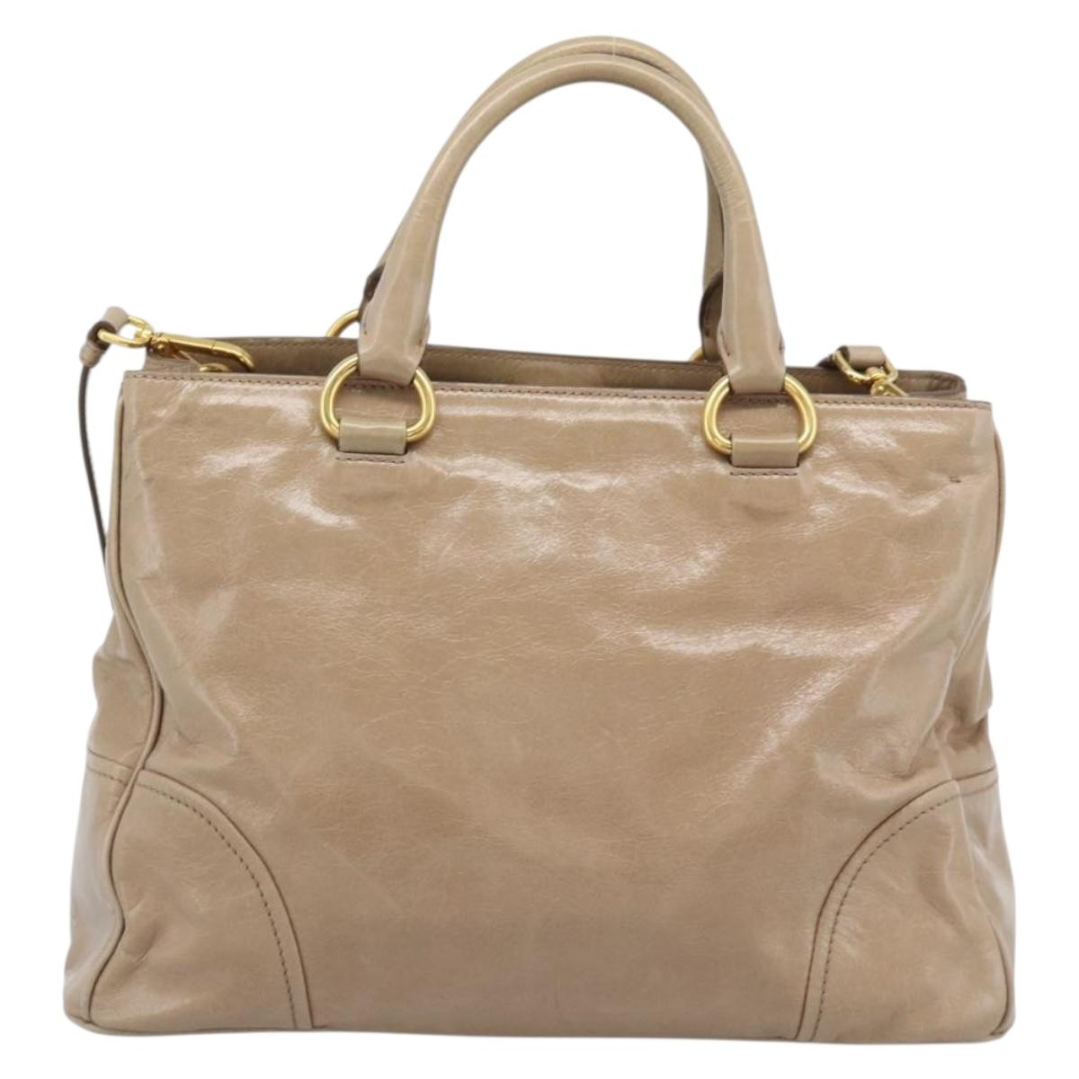 PRADA Hand Bag Leather 2way Beige Gold Auth 194763M - Jerrillo image 2