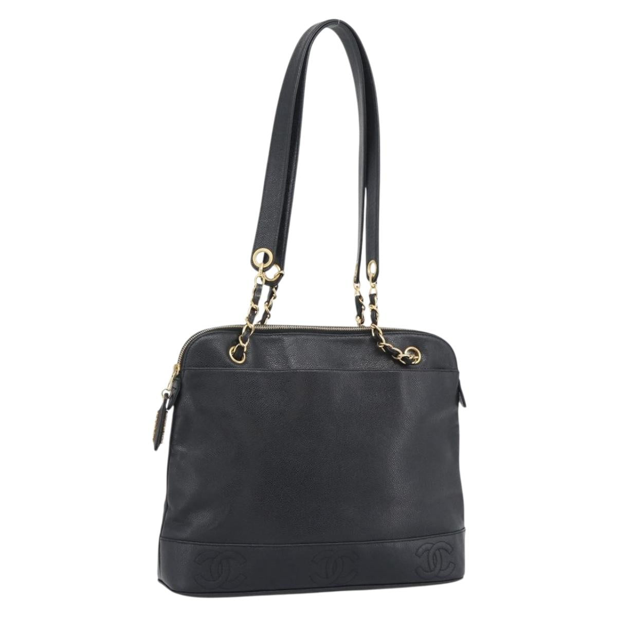 CHANEL Triple Coco Chain Tote Bag Caviar Skin Black Gold CC Auth 194844V - Jerrillo