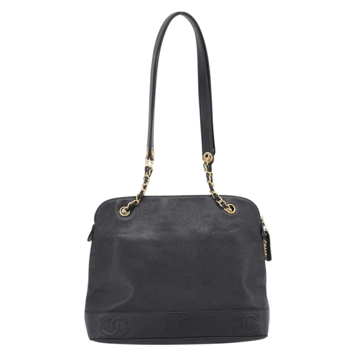CHANEL Triple Coco Chain Tote Bag Caviar Skin Black Gold CC Auth 194844V - Jerrillo image 2