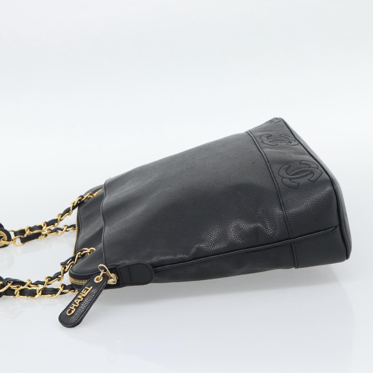 CHANEL Triple Coco Chain Tote Bag Caviar Skin Black Gold CC Auth 194844V - Jerrillo image 3