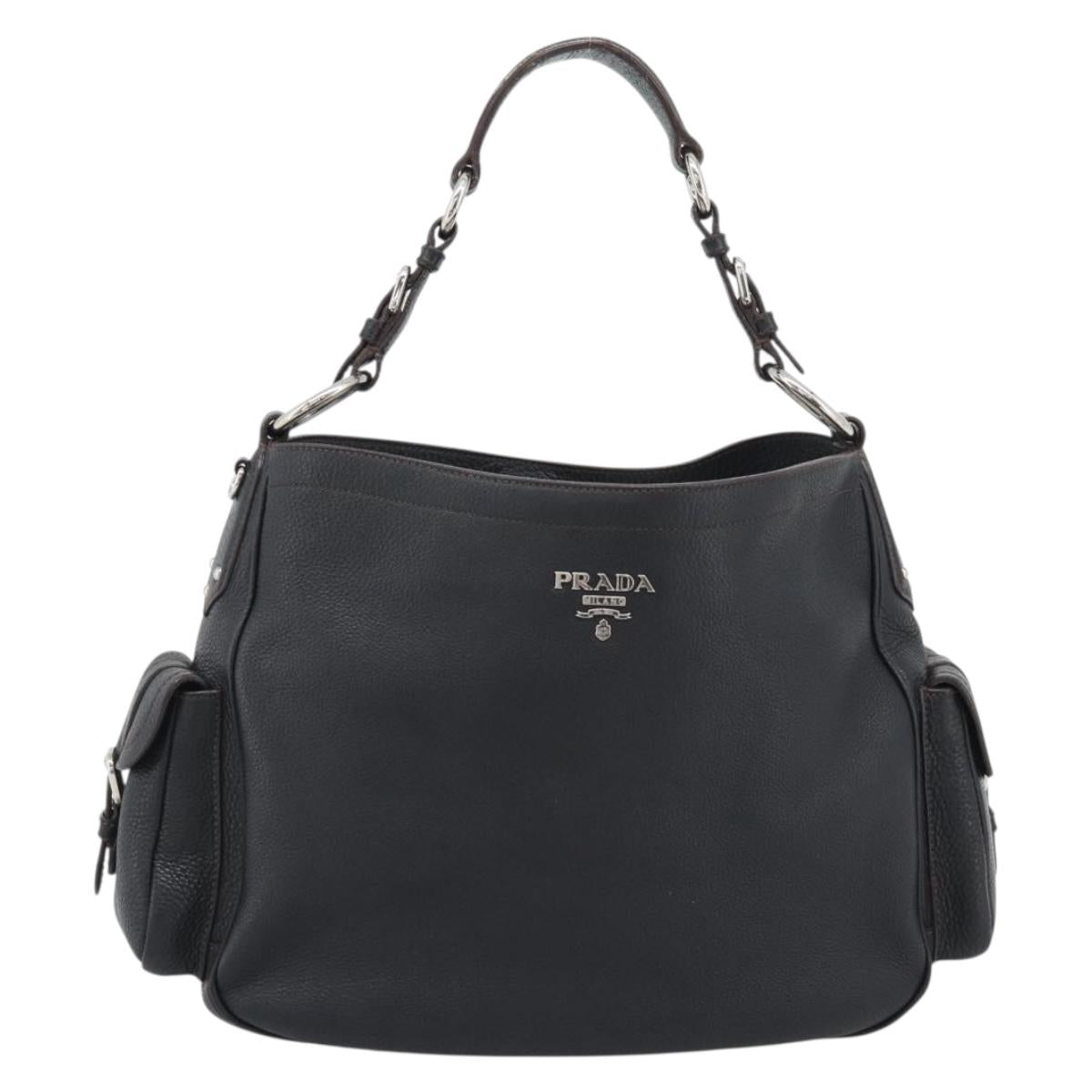 PRADA Shoulder Bag Vittero Dino Leather Black Silver Auth 194853SAV - Jerrillo image 2