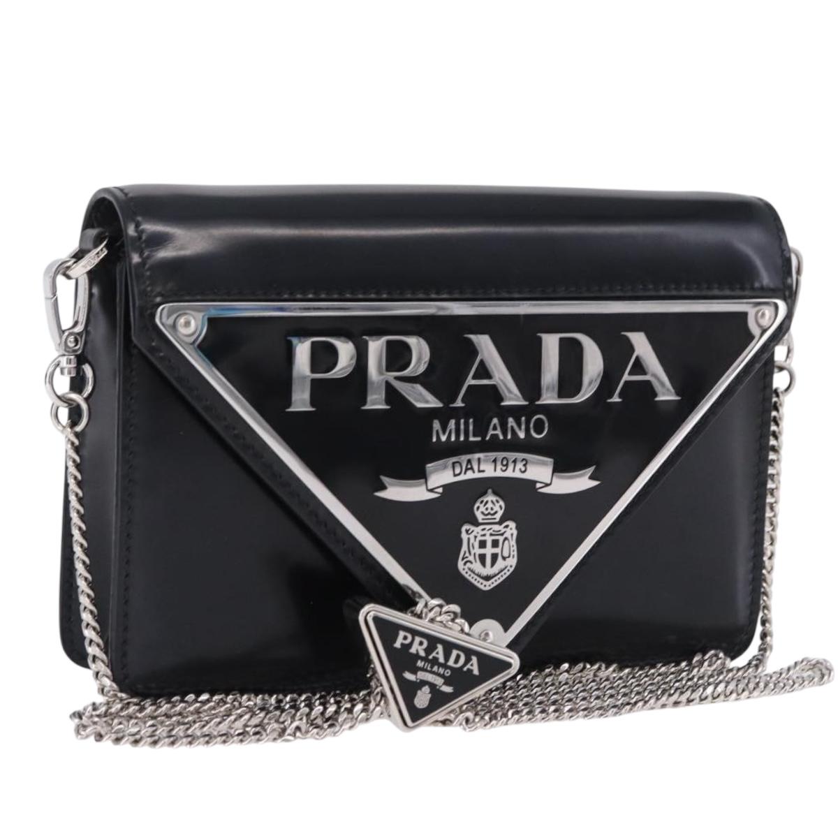 PRADA Chain Shoulder Bag Patent leather Black Silver Auth 195563SAV - Jerrillo