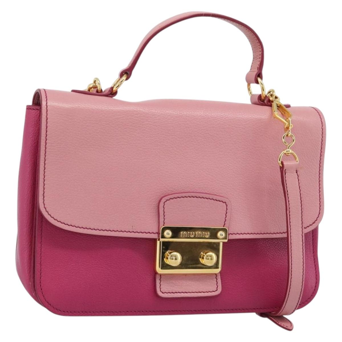 Miu Miu Hand Bag Leather 2way Pink Gold RN0726 Auth am11972V - Jerrillo