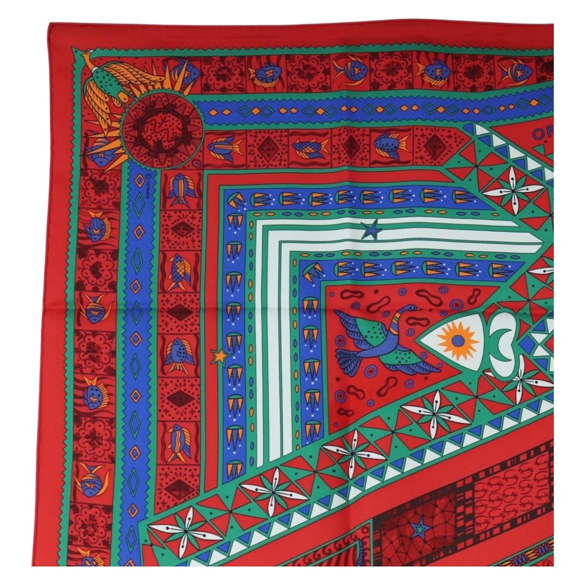 HERMES Carre 90 Scarf "ORS BLEUS D'AFRIQUE" Silk Red Auth am12076M - Jerrillo image 2