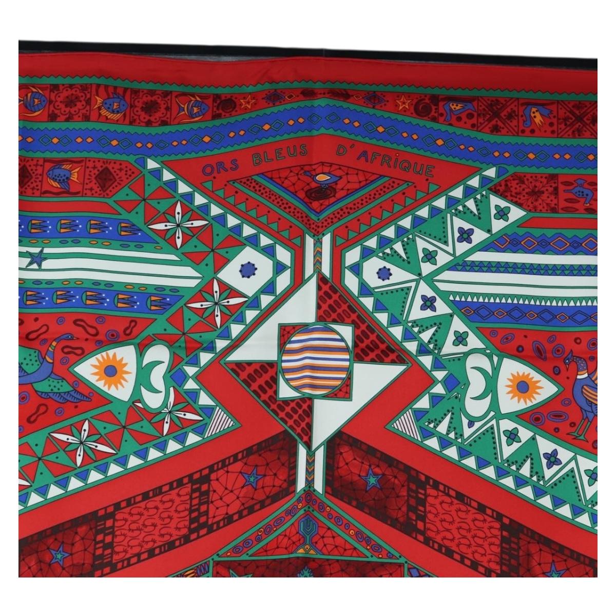 HERMES Carre 90 Scarf "ORS BLEUS D'AFRIQUE" Silk Red Auth am12076M - Jerrillo image 3