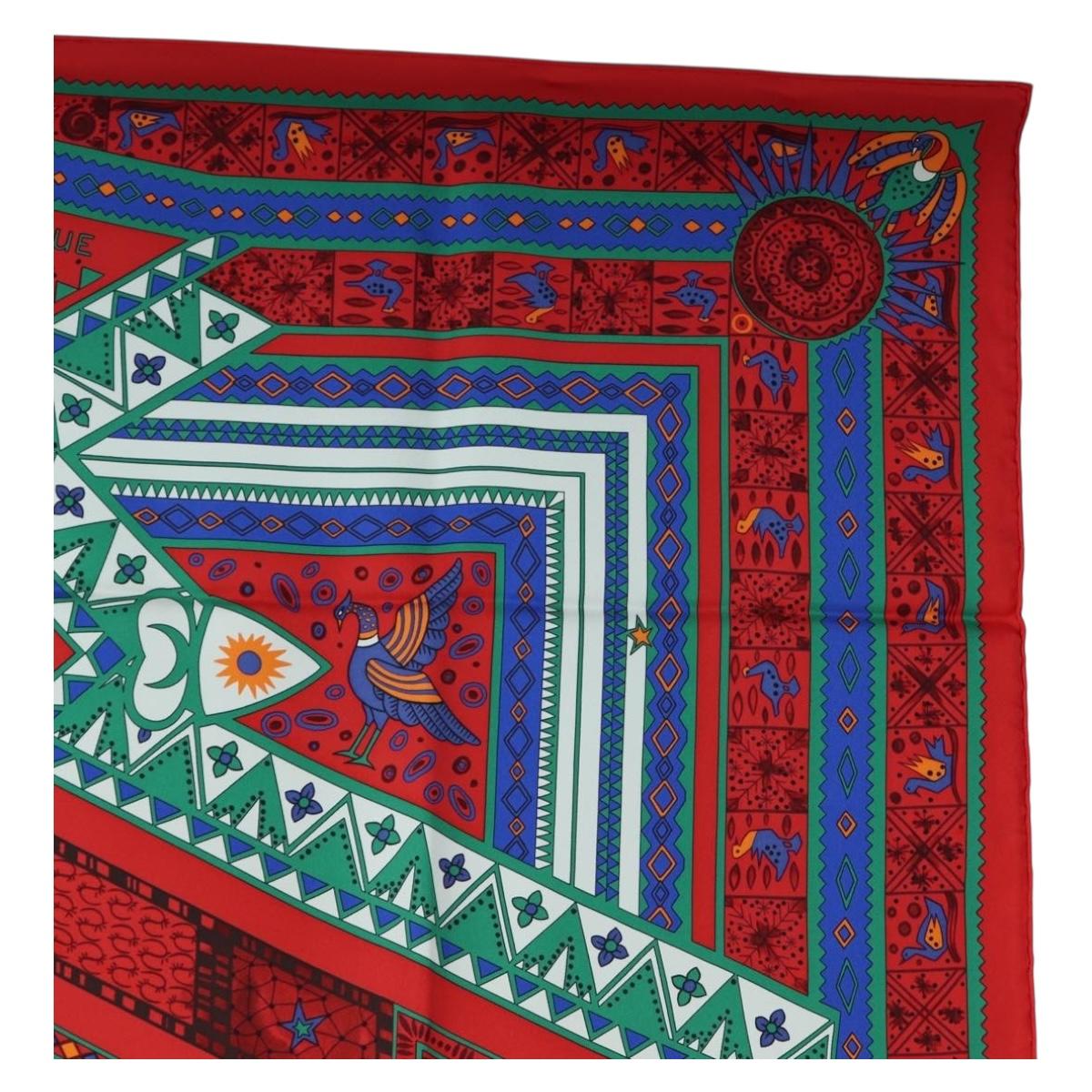 HERMES Carre 90 Scarf "ORS BLEUS D'AFRIQUE" Silk Red Auth am12076M - Jerrillo image 4