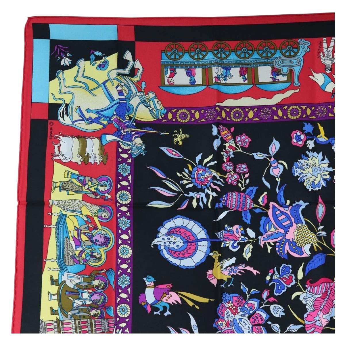 HERMES Carre 90 Scarf "fantaisies indiennes" Silk Red Black Auth am12080M - Jerrillo image 2