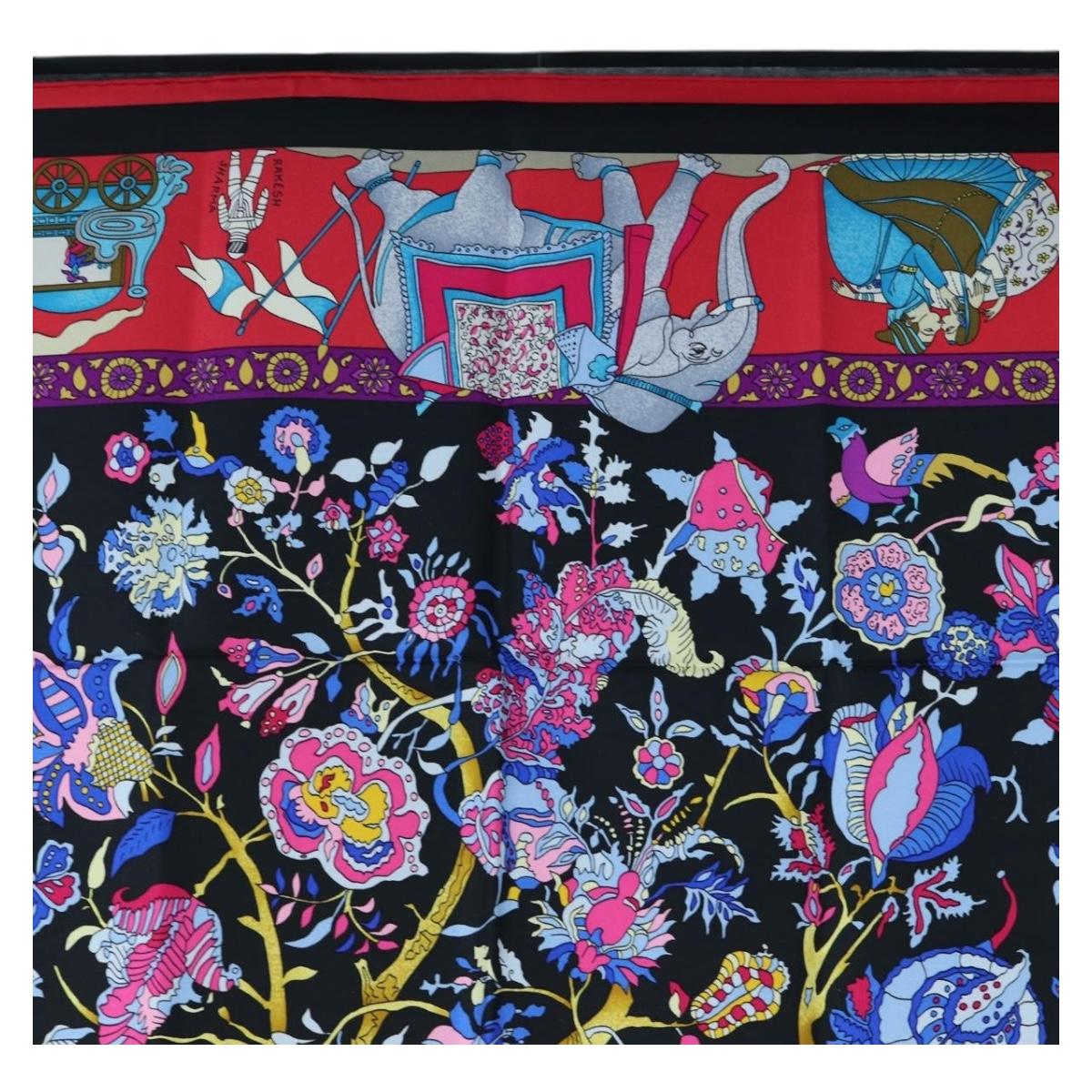 HERMES Carre 90 Scarf "fantaisies indiennes" Silk Red Black Auth am12080M - Jerrillo image 3