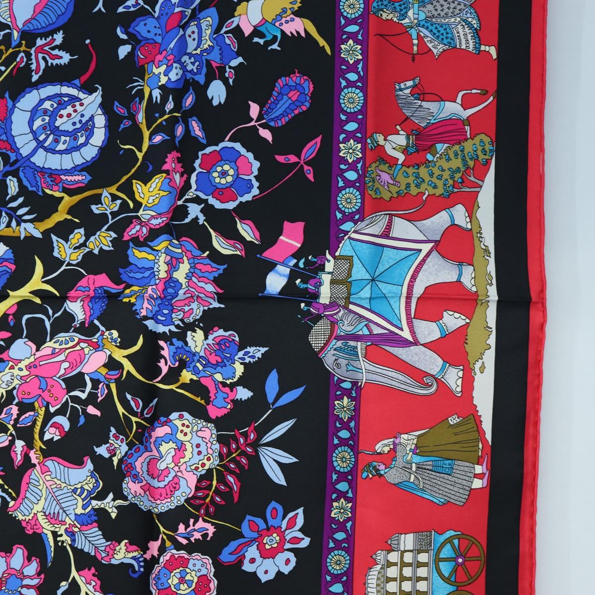 HERMES Carre 90 Scarf "fantaisies indiennes" Silk Red Black Auth am12080M - Jerrillo image 7