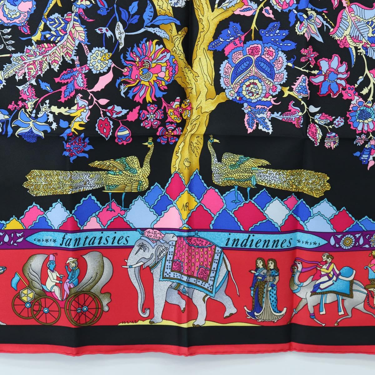 HERMES Carre 90 Scarf "fantaisies indiennes" Silk Red Black Auth am12080M - Jerrillo image 9