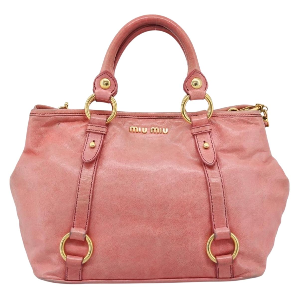 Miu Miu Hand Bag Leather 2way Pink Gold Auth am12098V - Jerrillo image 2