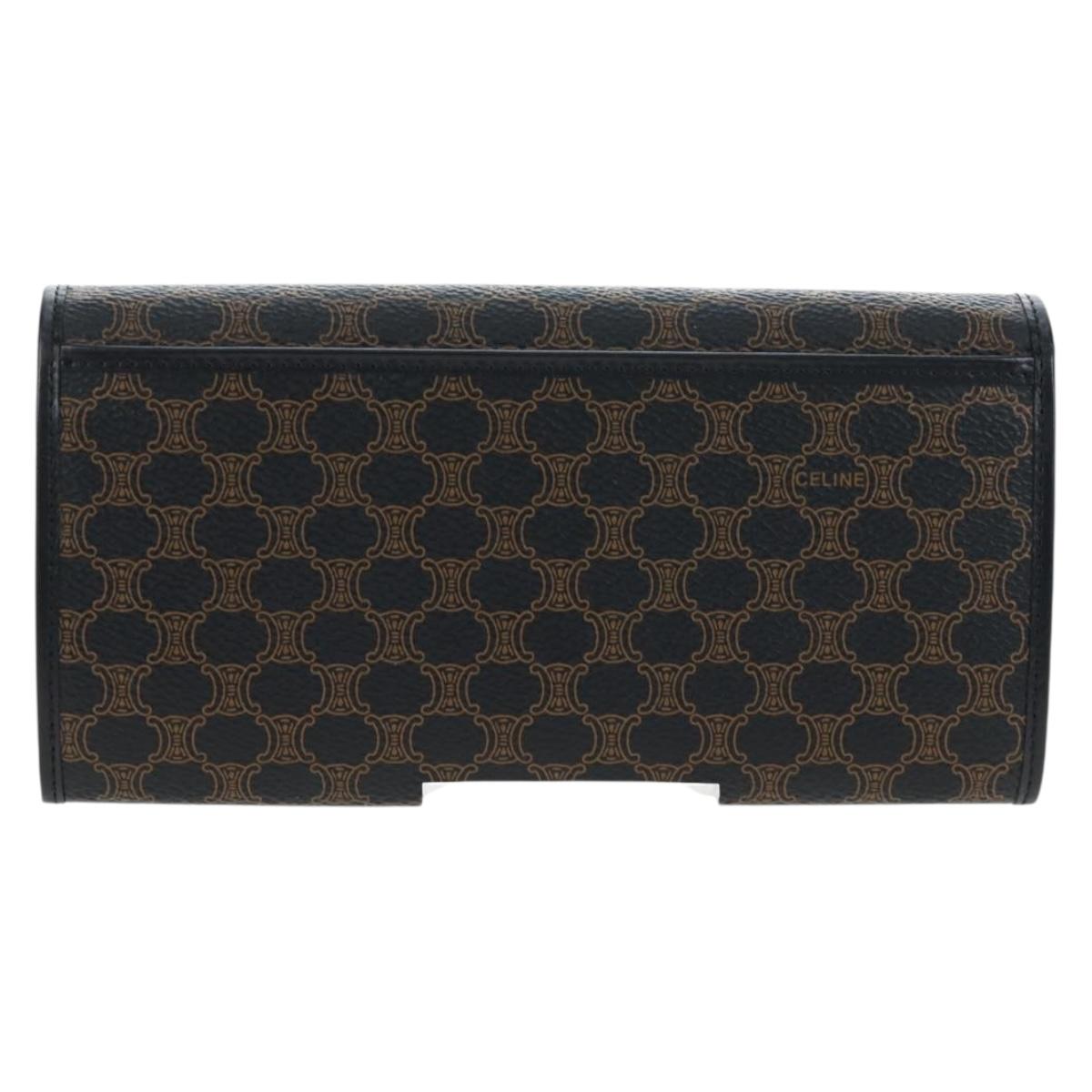 CELINE Macadam Canvas Kiss Lock Long Wallet PVC Leather Black Auth am12152V - Jerrillo image 2