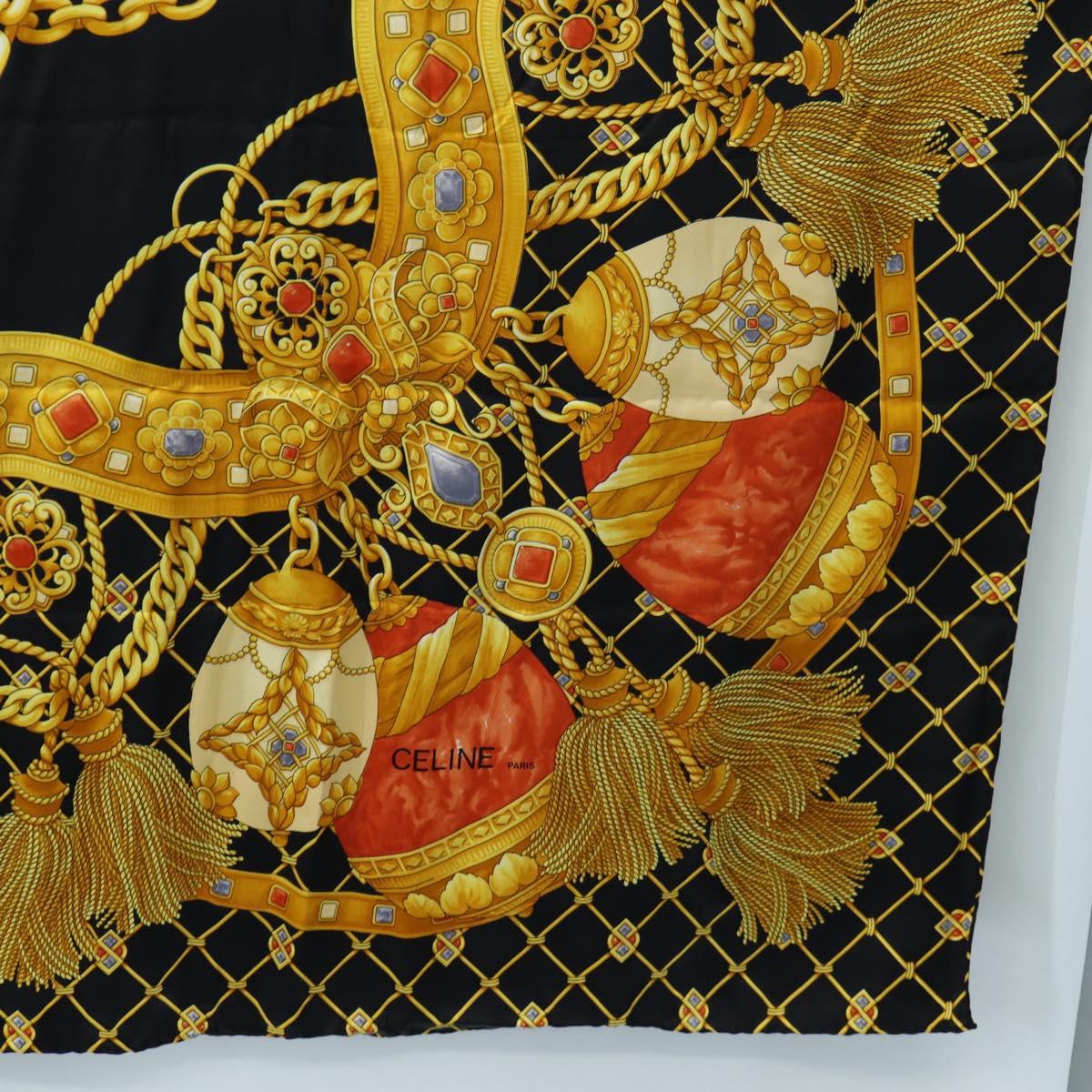 CELINE Large Jewelry Pattern Scarf Silk Black Yellow Auth am12158M - Jerrillo image 10