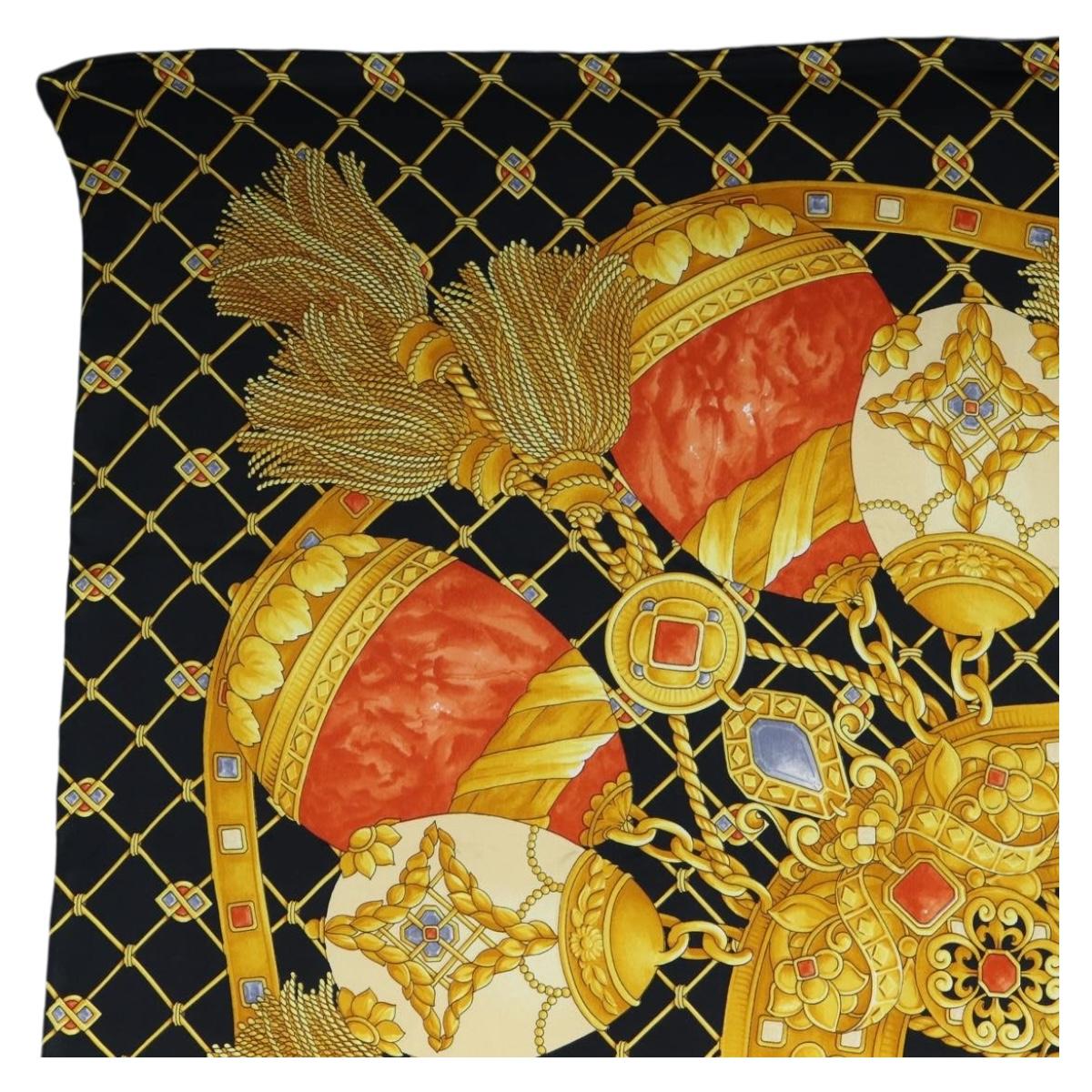 CELINE Large Jewelry Pattern Scarf Silk Black Yellow Auth am12158M - Jerrillo image 2