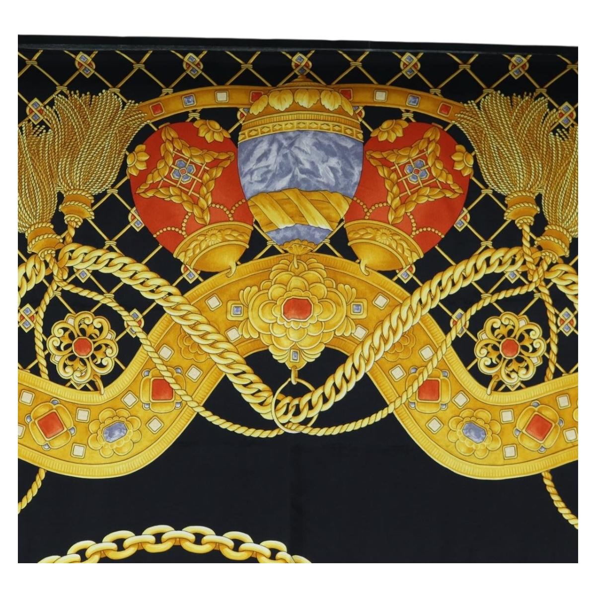 CELINE Large Jewelry Pattern Scarf Silk Black Yellow Auth am12158M - Jerrillo image 3