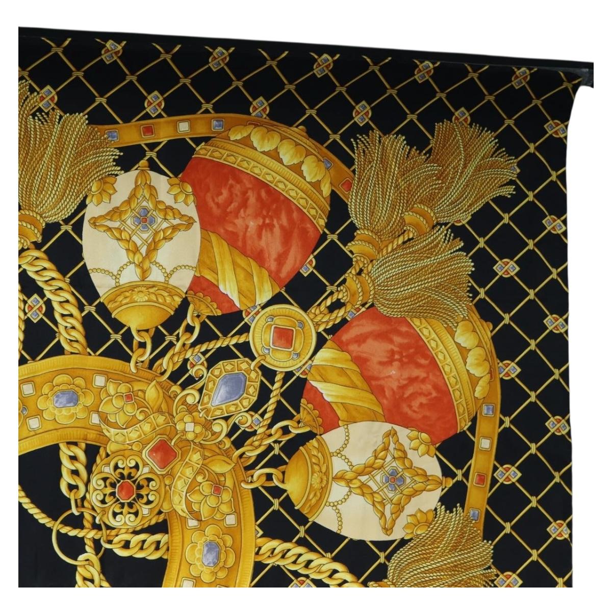 CELINE Large Jewelry Pattern Scarf Silk Black Yellow Auth am12158M - Jerrillo image 4