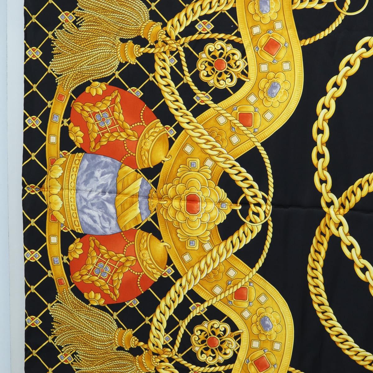 CELINE Large Jewelry Pattern Scarf Silk Black Yellow Auth am12158M - Jerrillo image 5