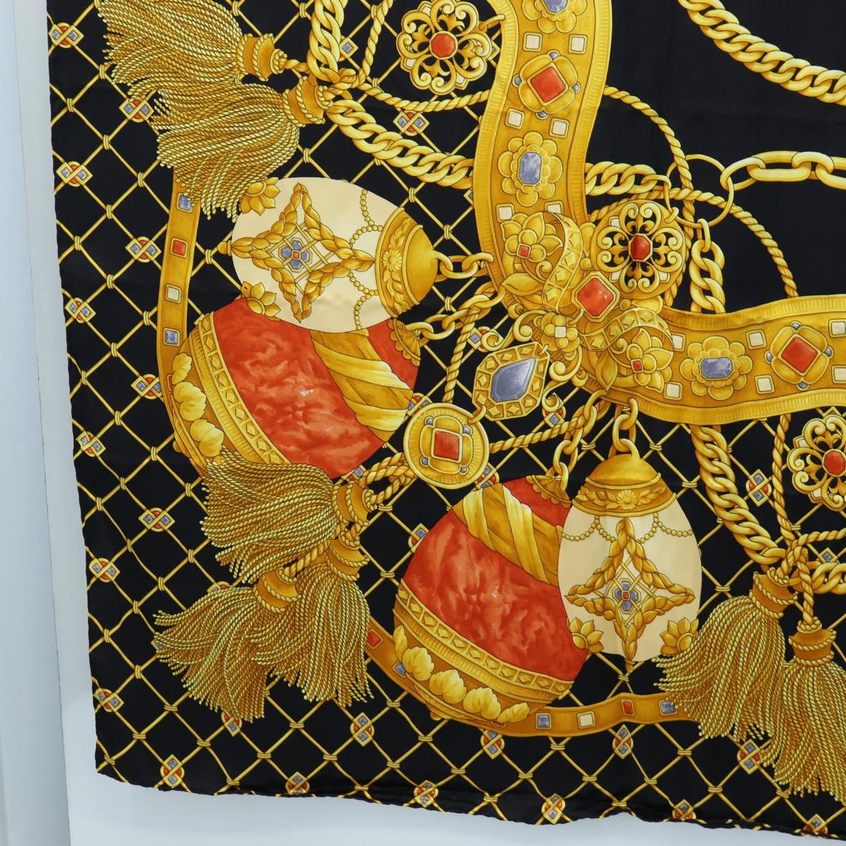 CELINE Large Jewelry Pattern Scarf Silk Black Yellow Auth am12158M - Jerrillo image 8