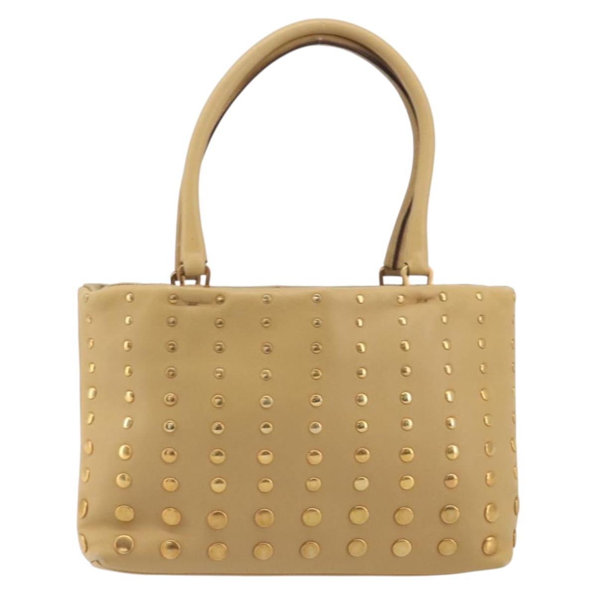 PRADA Studs Tote Bag Leather Beige Gold BN0181 Auth am12230V - Jerrillo image 2
