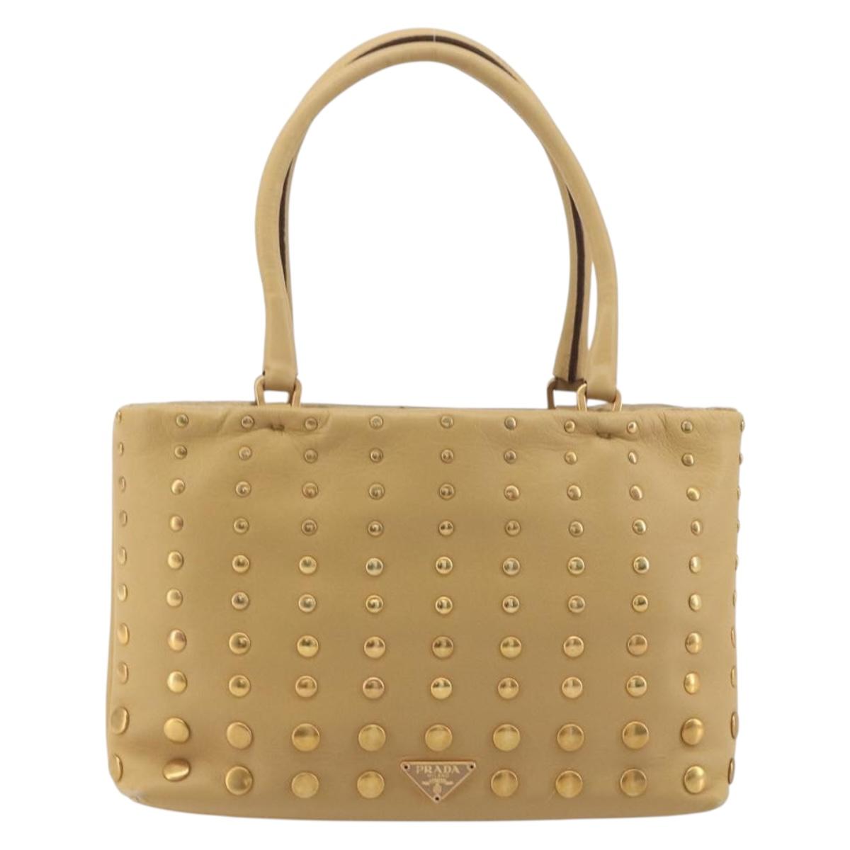 PRADA Studs Tote Bag Leather Beige Gold BN0181 Auth am12230V - Jerrillo image 3