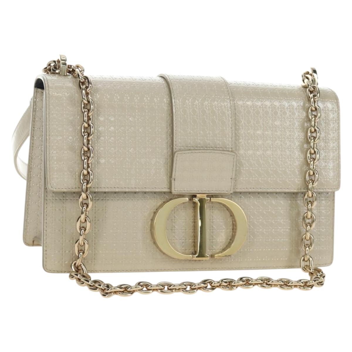 Christian Dior Montaigne Chain Bag Patent Leather Beige Gold Auth ar13976V - Jerrillo