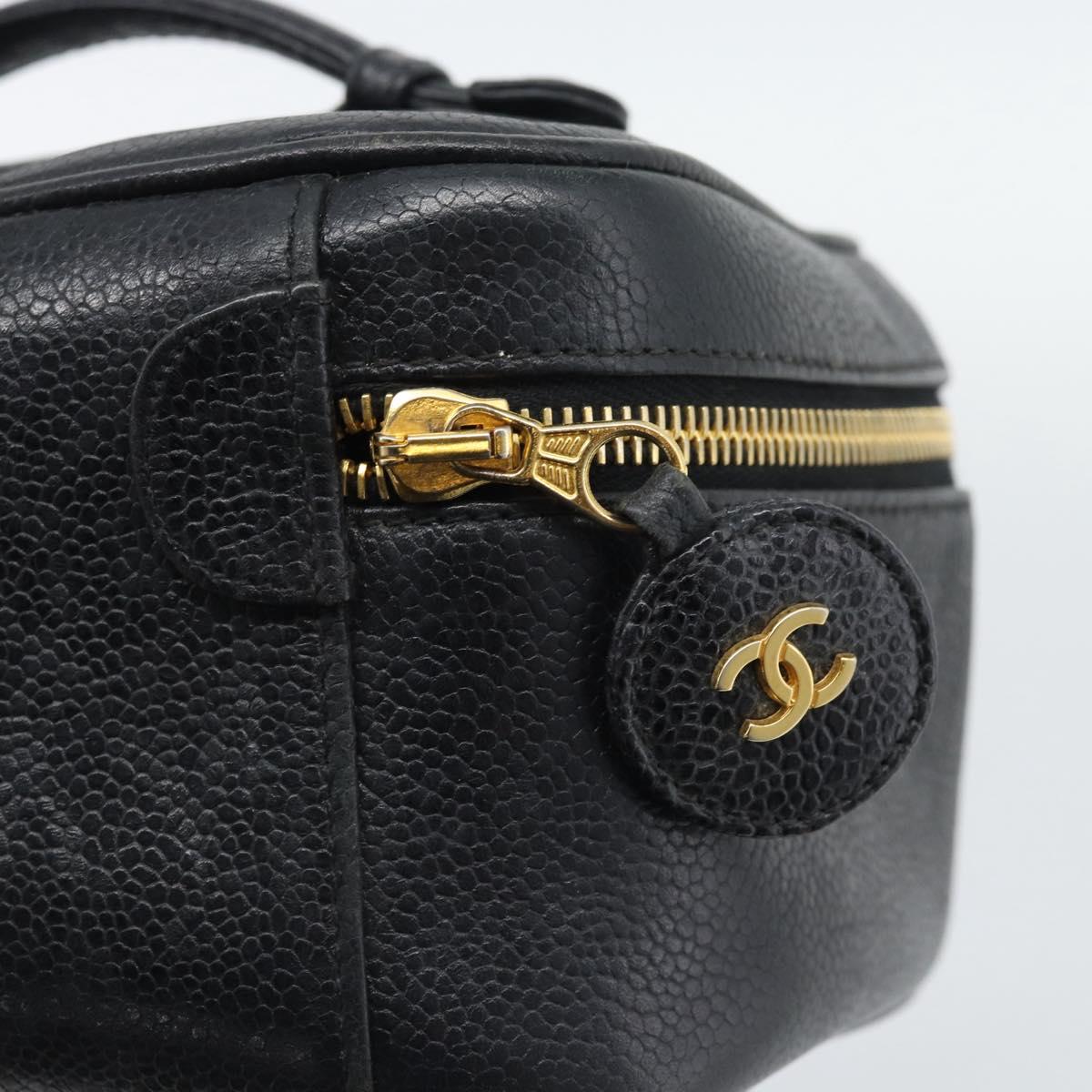 CHANEL COCO Mark Vanity Cosmetic Pouch Caviar Skin Black Gold CC Auth ar14059 - Jerrillo image 9