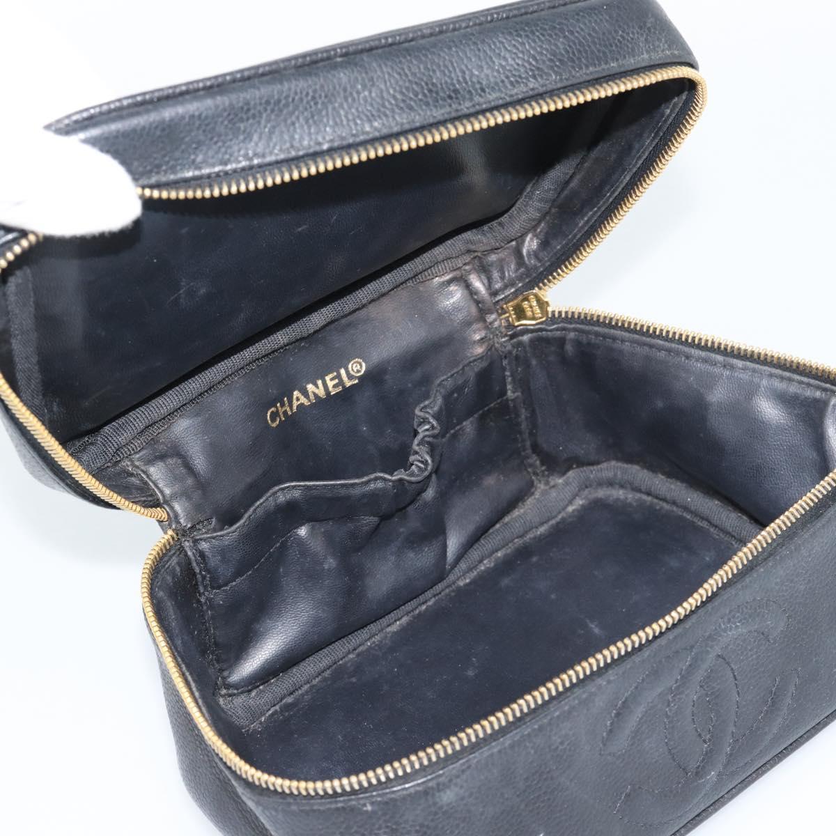 CHANEL COCO Mark Vanity Cosmetic Pouch Caviar Skin Black Gold CC Auth ar14059 - Jerrillo image 10