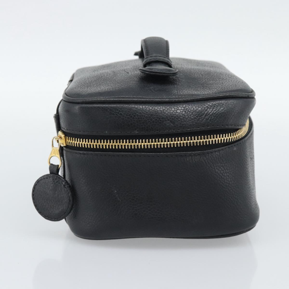 CHANEL COCO Mark Vanity Cosmetic Pouch Caviar Skin Black Gold CC Auth ar14059 - Jerrillo image 3