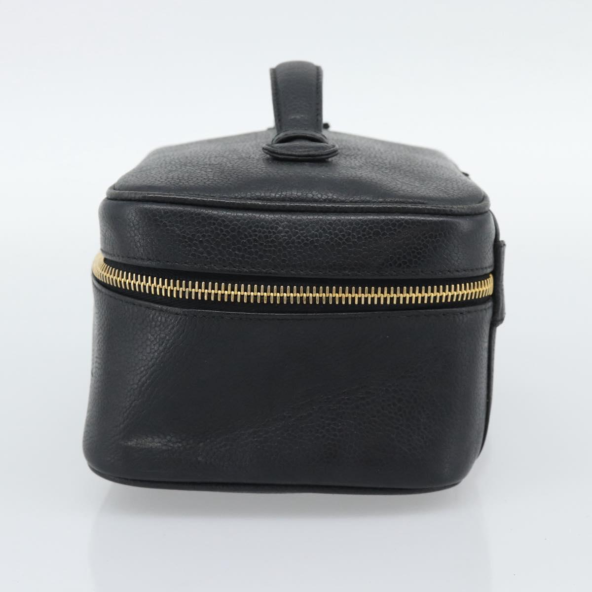 CHANEL COCO Mark Vanity Cosmetic Pouch Caviar Skin Black Gold CC Auth ar14059 - Jerrillo image 4